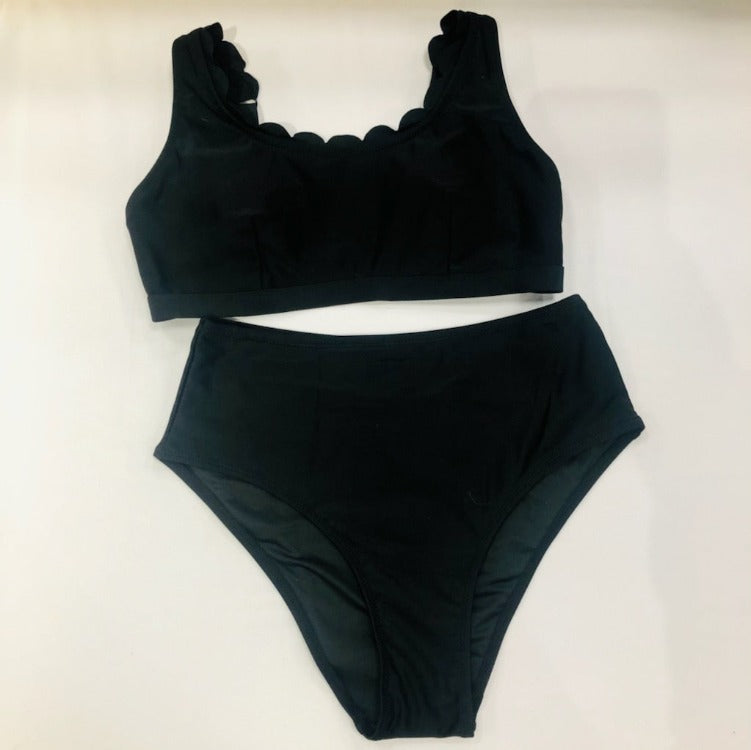 Heating up your summer with the Scalloped High Waist Bikini! Make a splash at the beach with this sporty and stylish swimwear, featuring adjustable straps, a clasp back, and high-waisted bottoms to keep your tummy tucked away. Get ready to make those waves in style and comfort, all summer long! (You’ll be livin’ the life, no doubt about it!)